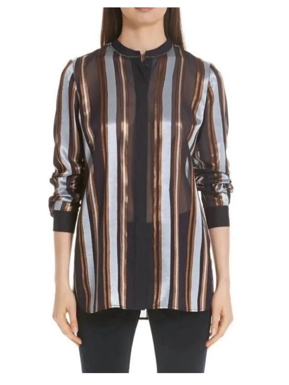 Lafayette 148 New York Brayden Ethereal Stripe Button Longsleeve Blouse S D23